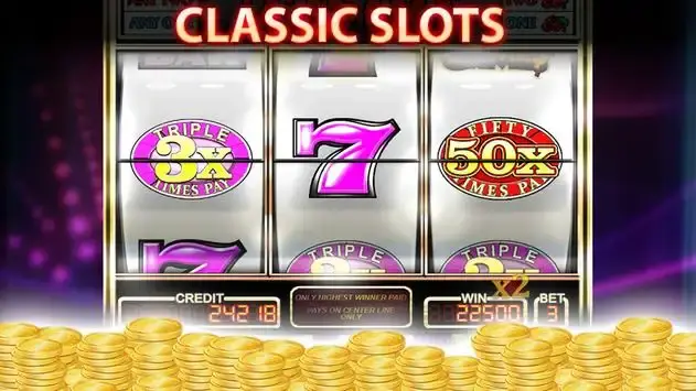 Classic slot machine screen with spinning reels on PH555